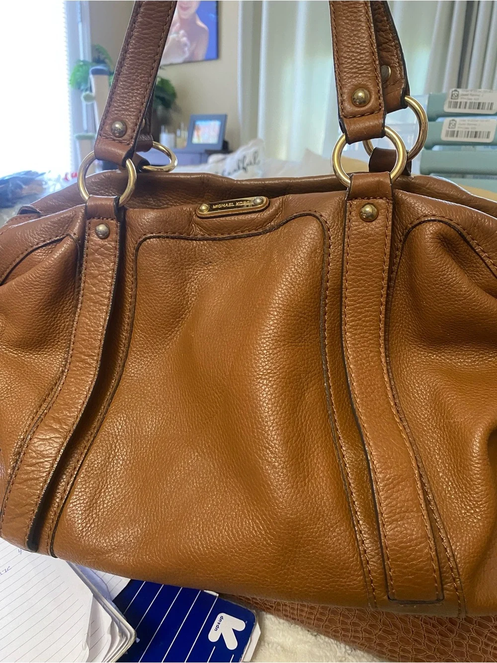 Michael Kors Fulton Large Slouchy Cognac Tan Pebbled Leather Shoulder Bag